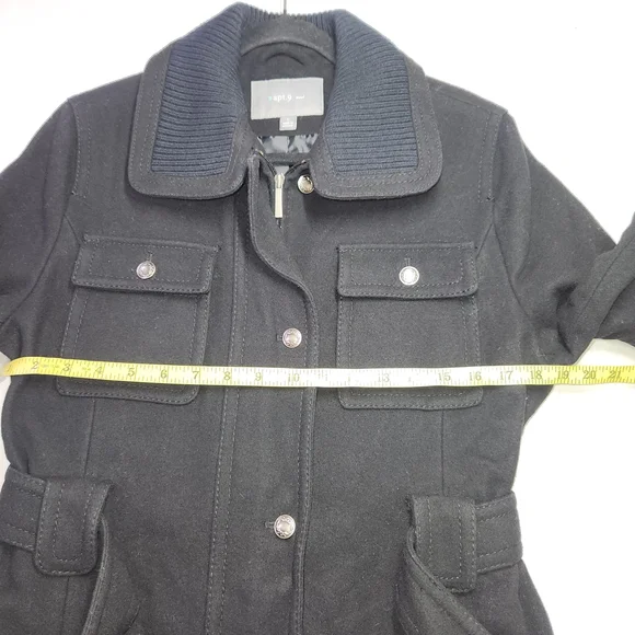 ⭐️Apt. 9 Women's Large Black Mid Length Coat 80% Wool - Picture 8 of 12